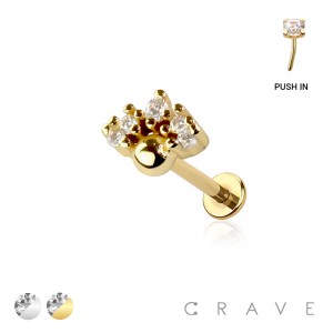 MULTI CZ SHINY BALL EMBED TOP THREADLESS (PUSH IN) 316L SURGICAL STEEL LABRET SET